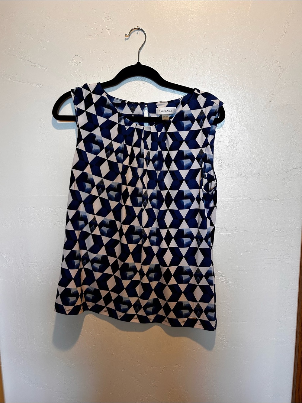Calvin Klein Navy and White Geometric Sleeveless Camisole